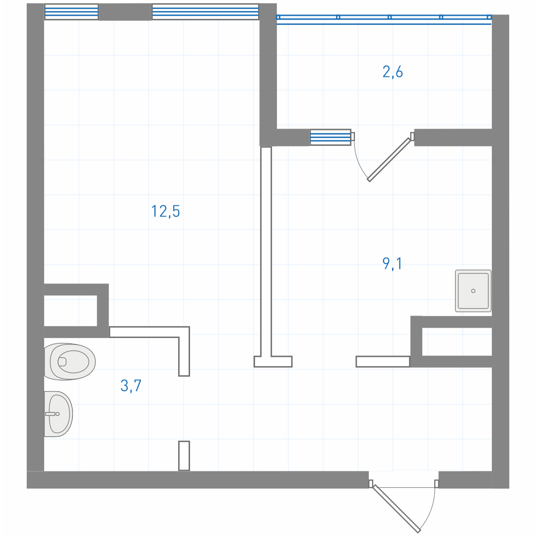 1 комнатная квартира № 1.4.3.12