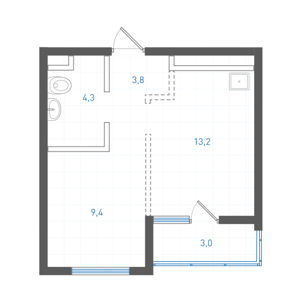 1 комнатная № 1.2.2.2