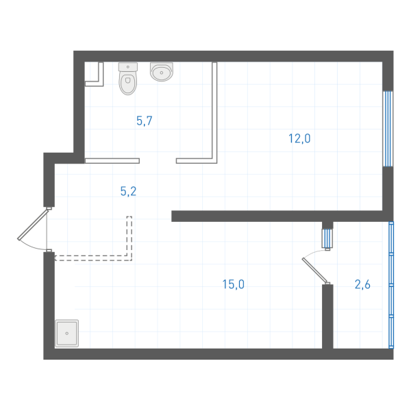 1 комнатная № 2.1.2.2
