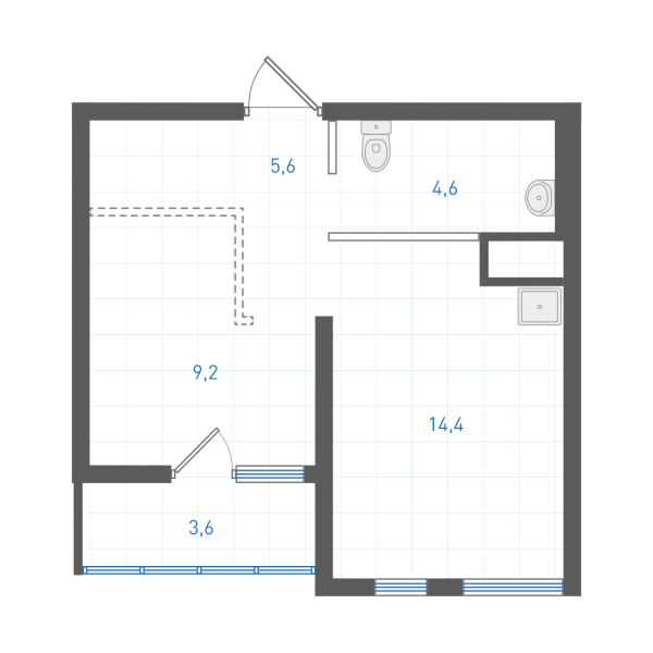 1 комнатная № 1.1.3.16