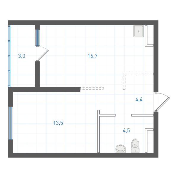 1 комнатная № 2.1.7.3