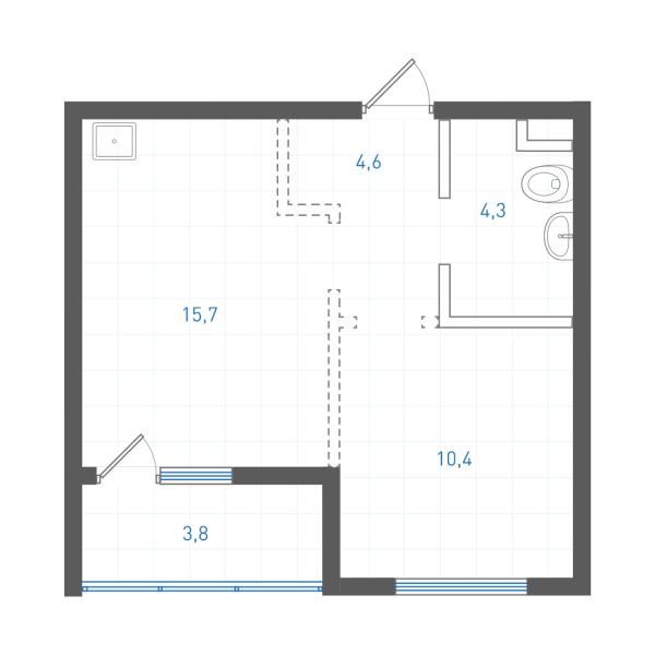 1 комнатная № 1.2.3.8